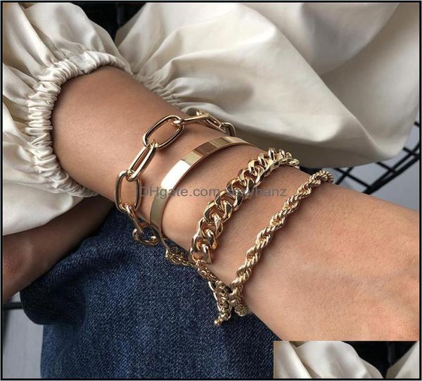

charm bracelets jewelry stainless steel cuban chain 14 k gold plated hip hop bangle fashion mtilayer bra dhy8t8041368, Golden;silver