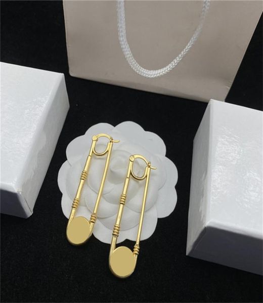 

creative pin designer earrings women long charm eardrops temperament versatile party studs with box2322150, Golden