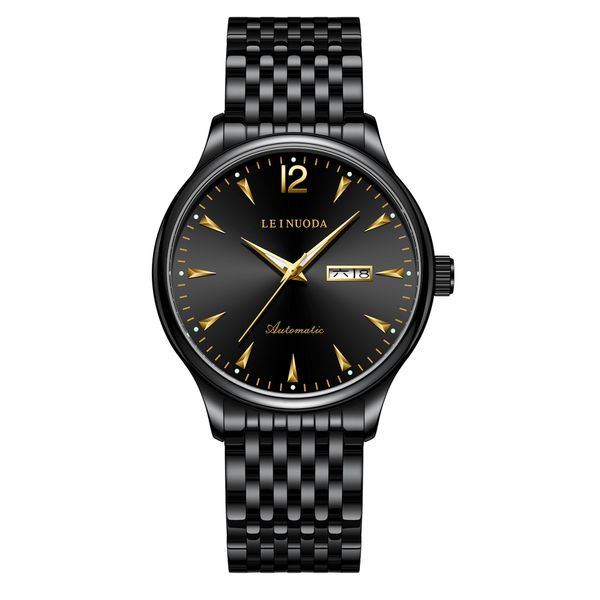 

men's watch automatic mechanical black 40mm waterproof luminous sapphire stainless steel wristwatch, Slivery;black