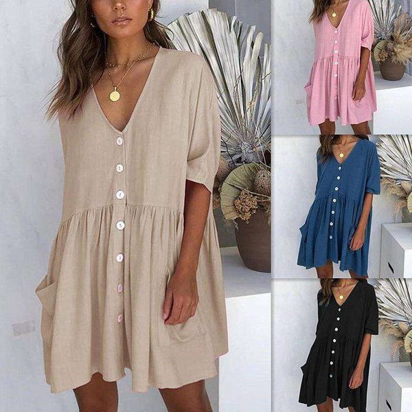 

womens spring summer v neck pocket short dress s to colors, Black;gray