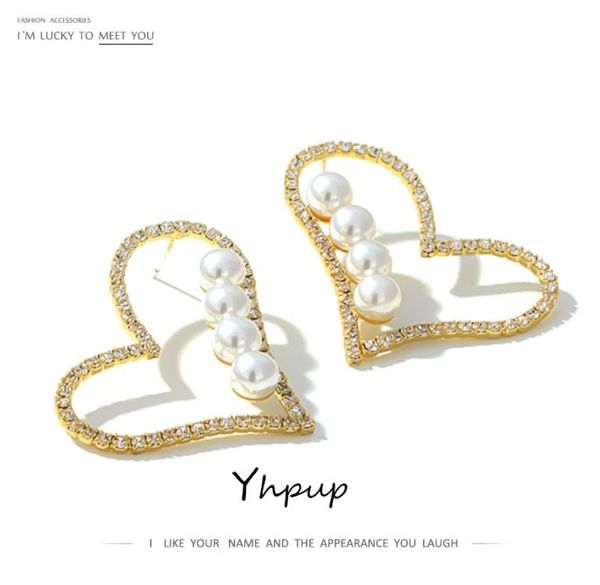 

yhpup sweet elegant heart stud earrings geometric 2020 women rhinestone charm earrings oorbellen for female party gift2382206, Golden;silver