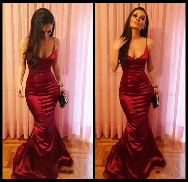 

dark red mermaid long prom dresses 2020 spaghetti straps burgundy backless evening dress formal party prom gowns custom made5923102, Black