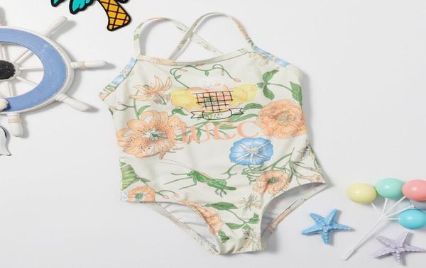 

designer brand children swimsuit kids letter printed onepiece swimwear 2021 new girls swimming a59159388496, Black