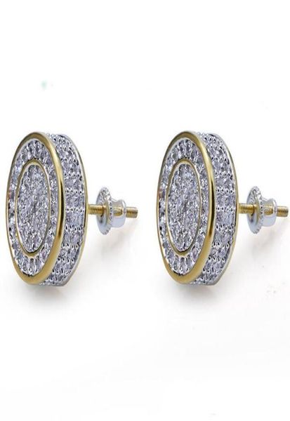 

925 sterling silver iced out cz premium diamond cluster zirconia round screw back stud earrings for men hip hop jewelry8694351, Golden;silver