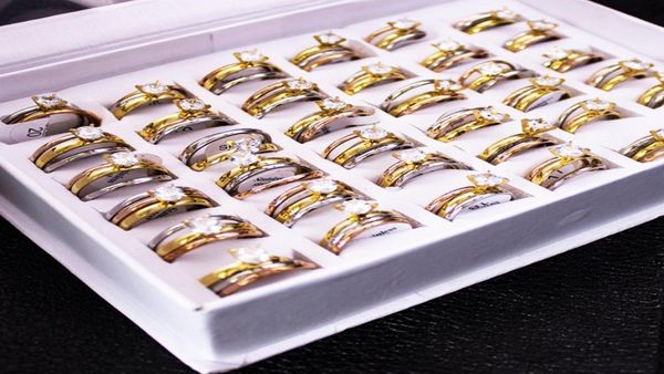 

12 pcslot mix size cute stainless steel ring set for women vintage romantic crystal wedding rings fashion jewelry anillos5257069, Silver