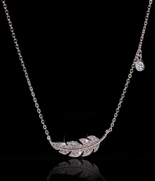 

ins sell feather pendant simple fashion jewelry 925 sterling silver pave white sapphire cz diamond gemstones party women weddi1602593