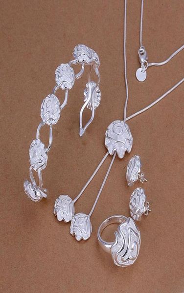 

wedding roses sterling silver plated jewelry set for women es246fashion 925 silver necklace bracelet earring ring set6617942, Black