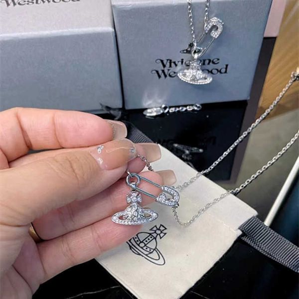

empress dowager west diamond pin necklace female hollow out shining paper clip superimposed clavicle chain high version, Silver