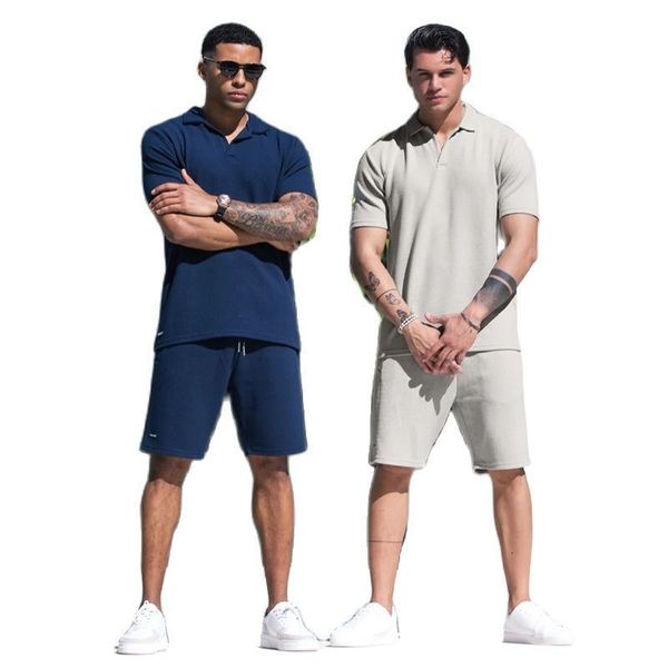 

men's tracksuits tracksuit 2 piece set summer solid sport hawaiian suit short sleeve t shirt and shorts casual fashion man clothing 230, Gray