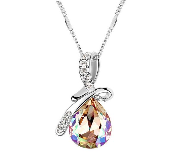 

vintage natural stone necklace women fashion water drop blue crystal pendant necklace silver color chain necklaces charms pendants2117464