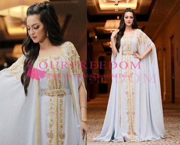 

kaftan dubai arabic 2020 white chiffon evening dresses gold appliques pearls bateau neck floor length formal occasion prom party d6404697, Black;red