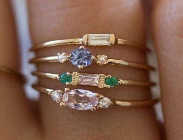 

fast send vintage diamond 4pcs ring set in 18k yellow gold women wedding anniversary day gift never fade4218972, Slivery;golden