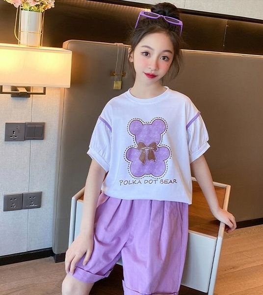 

clothing sets retail teenage clothing casual suits baby girls fashion summer 2 piece sets cartoon shorts 4-12 t 230717, White