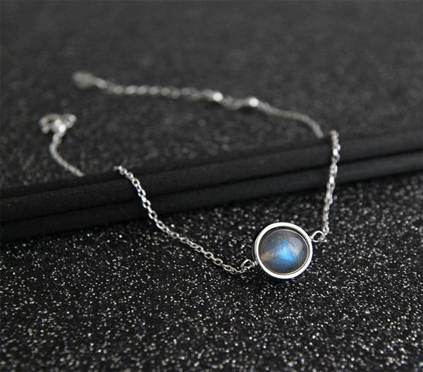 

925 sterling silver anklets for women 2019 geometric round moonstone anklet chain anklets jewelry foot bracelet accesorios mujer9550005, Red;blue
