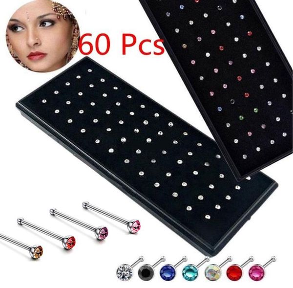

1 box of 6040 pcs crystal rhinestone bulk bone straight stud bar piercing nose ring 2 colors 2019 selling5329223, Silver