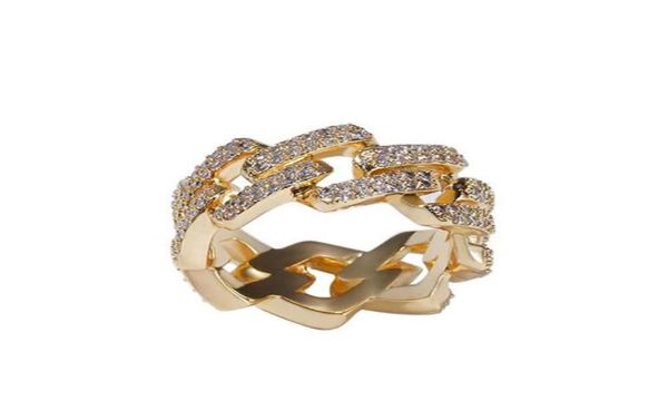 

mens 2 row cz bling cuaban link rings gold iced out cuban ring micro pave cubic zirconia simulated diamonds trend hiphop ring137485336645, Golden;silver