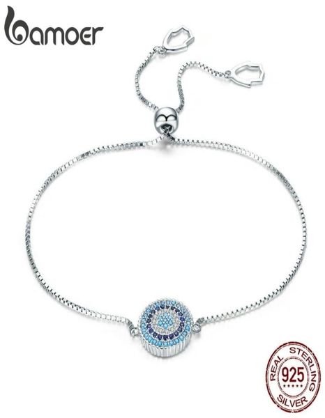 

bamoer 925 sterling silver luxury round blue lucky eyes power bracelet pave cz adjustable link chain bracelets jewelry scb005 cx207314286, Black
