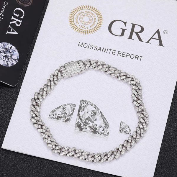 

bling hip hop jewelry 6mm 925 sterling silver vvs moissanite diamond thin iced out cuban link bracelet for men women