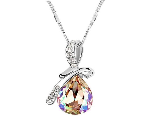 

vintage natural stone necklace women fashion water drop blue crystal pendant necklace silver color chain necklaces charms pendants5342116