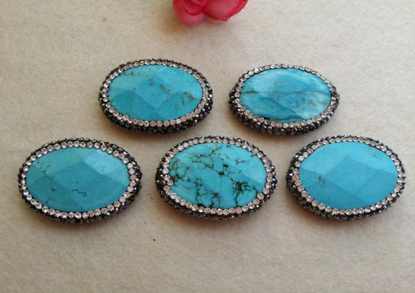 

10pcs natural turquoise druzy stone beads with pave rhinestone crystal connector spacer beads for diy making bracelet necklacejewe8602477, Black