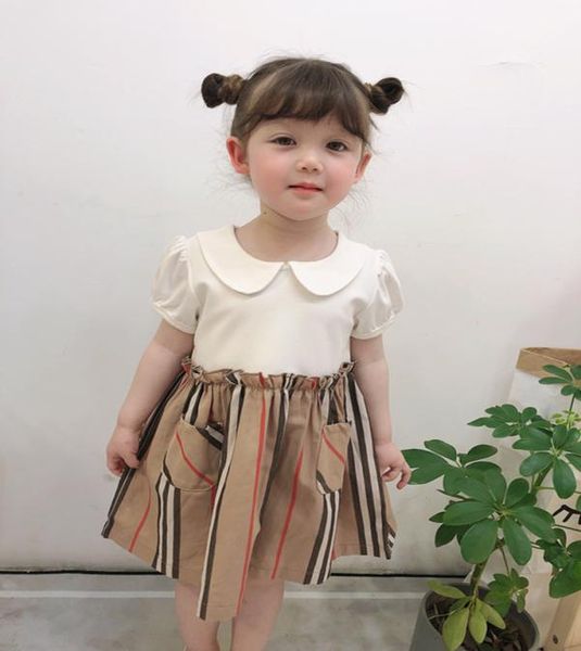 

dress 2020 new british style summer girls splicing white baby collar princess cotton plaid dress9597548, Red;yellow
