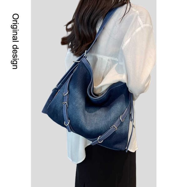 

soft leather shoulder bag for women's underarm bag lazy style tote bag fashionable large capacity denim commuting bag fashionable bag f