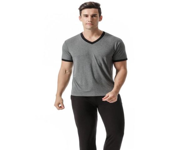 

herfst man nightwear summer set plus size modal short mouw sleeping broek pyjamas sets for men mosquito proof house wear3900533, Black;brown