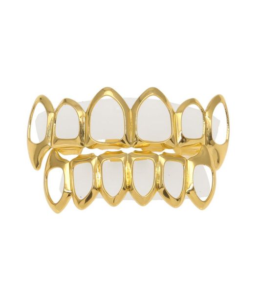 

new hip hop custom fit grill six hollow open face gold mouth grillz caps bottom with silicone vampire teeth set9370146, Black