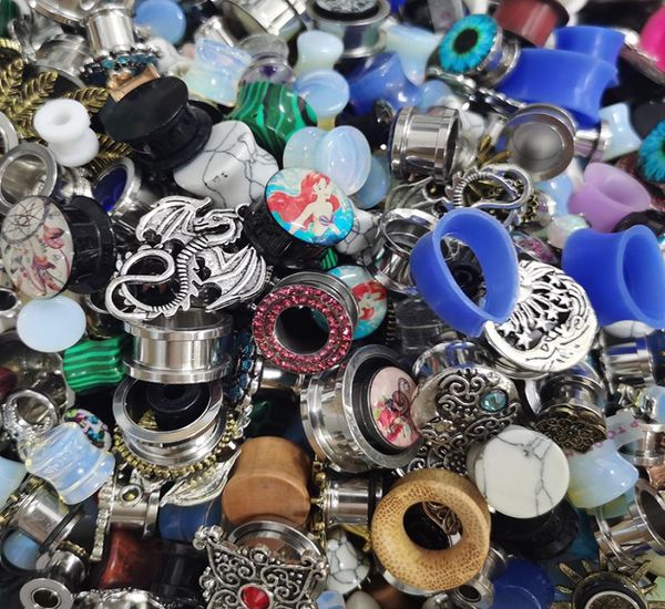 

junlowpy whole 100pcs stock stainless acrylic ear flesh tunnels plugs factory gauges stretcher piercing1603241, Silver