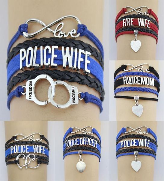 

infinity love policefire wife mom officer dom double heart charm wrap bracelet rope women men bracelets jewelry6317844, Golden;silver