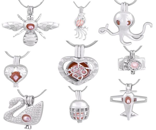 

mix style pearl pendant cage pendant airplanewings heartheart swanlove birdbumblebeeboy gift for women 20 pcsl3013888, Silver