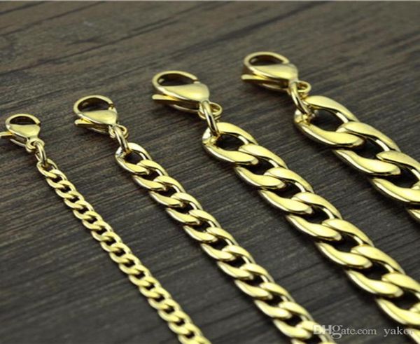 

new never fade stainless steel figaro chain necklace 4 sizes men jewelry 18k real yellow gold plated 9mm chain necklaces for women4927199, Silver