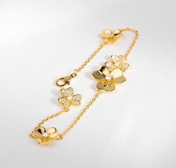 

brand pure 925 sterling silver jewelry for women gold chain clover bracelet praty wedding jewelry mini small flower bracelet8911129, Golden;silver