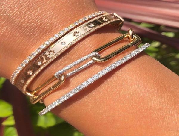 

bangle gold color inner 5860mm bracelet for women european classic fashion micro pave cz star jewelry3380717, Black