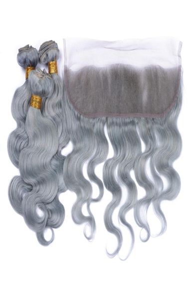 

9a peruvian silver grey human hair 3bundles with lace frontal 13x4 body wave pure grey color virgin peruvian hair with frontals 4p6004304, Black