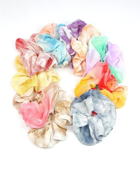 

women chiffon scrunchie fashion colorful elastic hair ties girls rainbow hairband rope ponytail holder headbands hair accessories1492139, Slivery;white