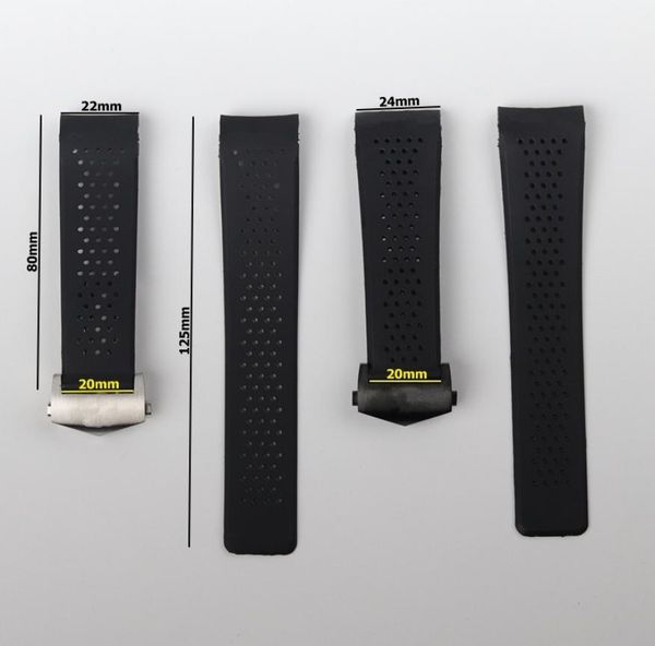 

22mm 24mm silicone black submersible men watchband for tag heuer strap perforated watch band sport bracelet belt accessories2782602, Black;brown