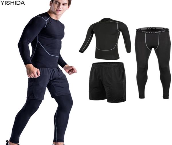 

workout 3pcs gym suits men039s sport suites running tights fitness training jogging compression running suits tracksuits basela6165777, Black;blue