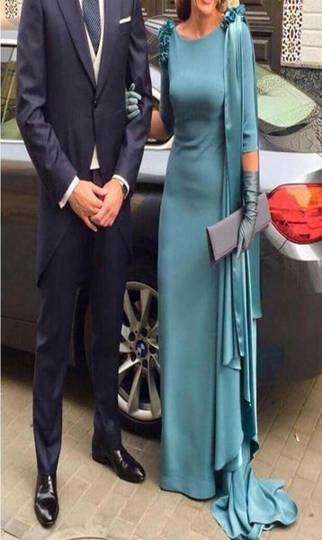 

teal blue evening dresses sheath three quarter sleeves drapped women formal long mother of the bride dress vestido de fiesta de no5330067, Black;red