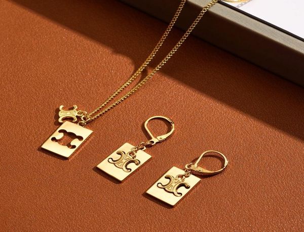

new style designer jewelry sets 18k gold plated square pendant necklace earrings for fashion women party jewelry gift9203120, Silver