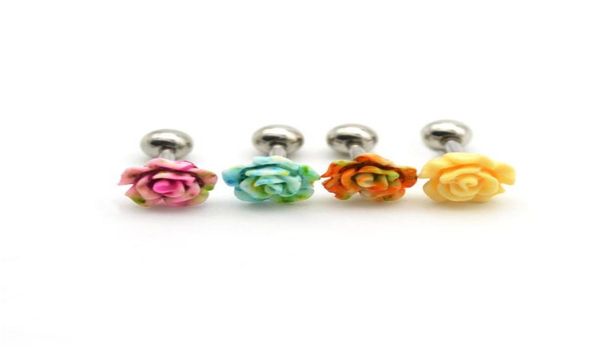 

rose flower ear stud earrings for women simple cute girls jewley candy whole 316l stainless steel brincos tragus cartilage8718898, Golden;silver