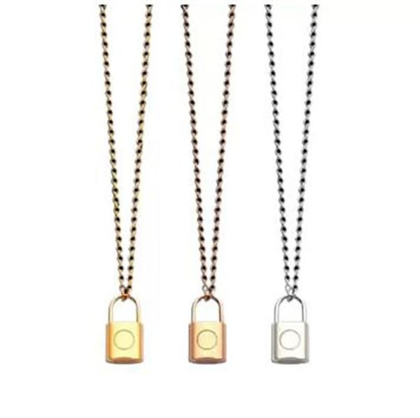 

fashion stainless steel silver gold lock pendant necklace for lady women mens party wedding lovers gift engagement couple jewelry 7088904, Black