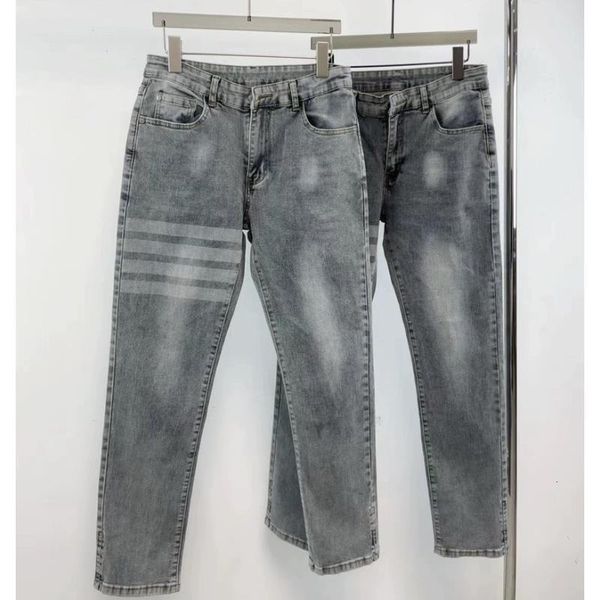 

men's jeans spring autumn korean fashion work wear denim hiphop four bars printing slim classic luxury trousers 230717, Blue