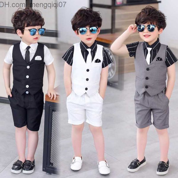 

clothing sets summer boys wedding suits vest shorts dress children school sets formal party children's clothing baby boys gentleman hol, White