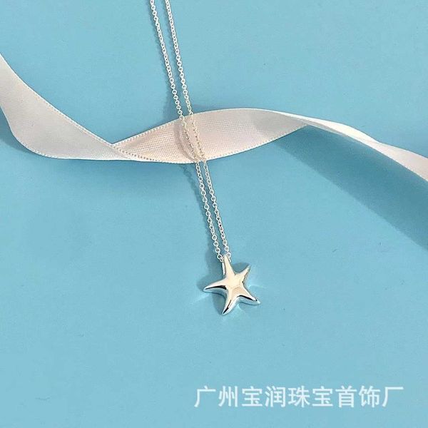 

high version tiffay s925 sterling silver starfish pentagram necklace simple fashion niche design korean version star clavicle chain, Black