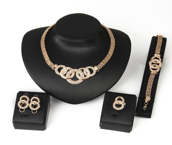 

luxury bridal wedding jewelry set rhinestone 18k rose gold plated bracelet earring necklace finger ring set women crystal prom par3803777, Black