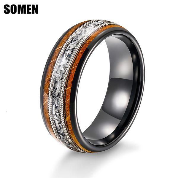

wedding rings somen 8mm mens tungsten rings whiskey barrel wood ring between guitar strings aluminum dross engagement wedding band 230717, Slivery;golden
