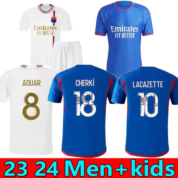 

23 24 lyons lacazette soccer jerseys away blue caqueret ol aouar football shirts dembele 2023 2024 cherki barcola man kids kits home fans pl, Black;yellow