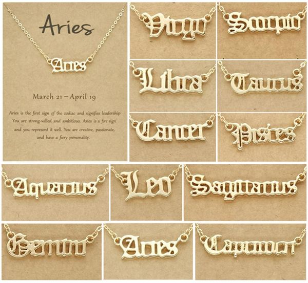 

personalize jewelry zodiac sign astrology necklace star sign 12 constellation old english letter aries charm choker necklaces gift3211501, Silver