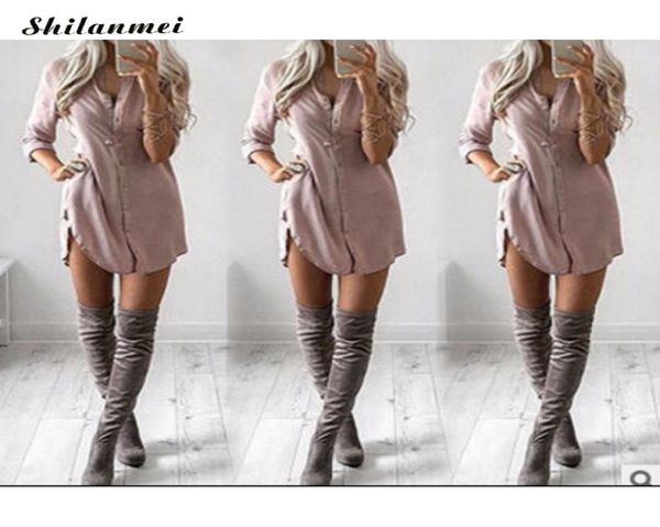 

fashion women shirt dress summer lady long sleeve casual turndown collar mini dress plus size elegant female party vestidos 3xl7511345, Black;gray